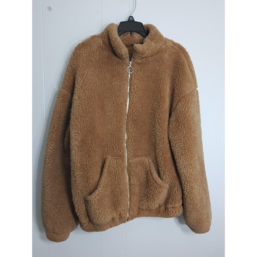 Emery Rose Brown Fleece Teddy Bear Coat Plus size M  Accent Pocket